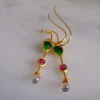 Gem Gardener, briolette earrings, roman style earrings, dainty 24k gold earrings, jade and ruby earrings, jade earrings singapore