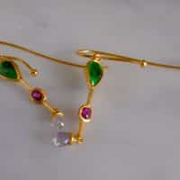 Gem Gardener, briolette earrings, roman style earrings, dainty 24k gold earrings, jade and ruby earrings, jade earrings singapore