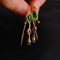 Gem Gardener, briolette earrings, roman style earrings, dainty 24k gold earrings, jade and ruby earrings, jade earrings singapore