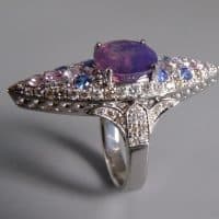 Gem Gardener, sapphire navette ring, lilac sapphire ring for sale, kashmir sapphire jewelry, purple sapphire ring with diamonds, lavender sapphire ring, sapphire ring singapore