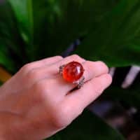 Gem Gardener, Spessartite Garnet Ring, spessartite garnet jewelry, spessartite orange garnet, red orange gem ring, garnet cabochon ring