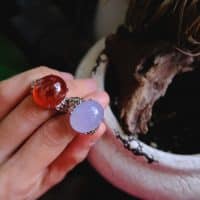 Gem Gardener, Chalcedony Ring, blue chalcedony ring white gold, lavender stone ring, cabochon chalcedony diamond ring, vintage gemstone rings for sale