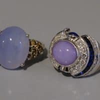 Gem Gardener, Chalcedony Ring, blue chalcedony ring white gold, lavender stone ring, cabochon chalcedony diamond ring, vintage gemstone rings for sale