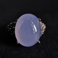Gem Gardener, Chalcedony Ring, blue chalcedony ring white gold, lavender stone ring, cabochon chalcedony diamond ring, vintage gemstone rings for sale
