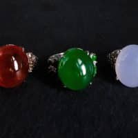 Gem Gardener, Chalcedony Ring, blue chalcedony ring white gold, lavender stone ring, cabochon chalcedony diamond ring, vintage gemstone rings for sale