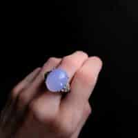Gem Gardener, Chalcedony Ring, blue chalcedony ring white gold, lavender stone ring, cabochon chalcedony diamond ring, vintage gemstone rings for sale