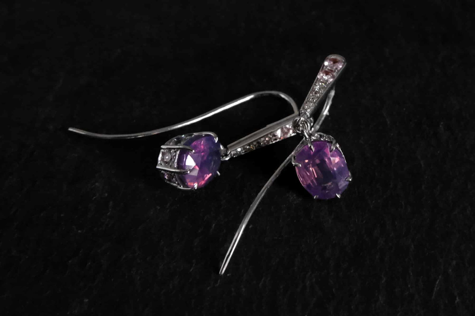 kashmir sapphire earrings, Gem Gardener, violet sapphire earrings, purple sapphire earrings, unheated purple sapphire, sapphire drop earrings