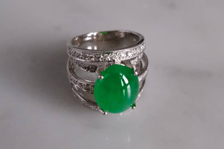 Jadeite Jade Diamond Ring, Gem Gardener, imperial green jade ring, chunky jade ring, jadeite ring singapore, art deco jade ring