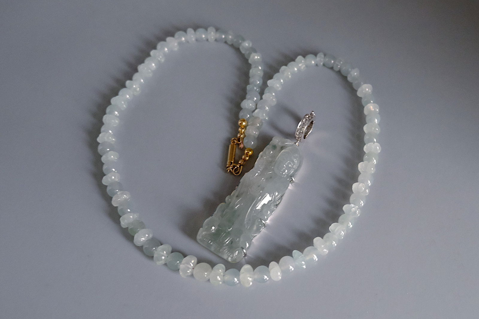 Ice Jade Necklace, icy jade pendant, kuan yin necklace pendant, kuan yin jade pendant, icy bead necklace, jade bead necklace, Gem Gardener