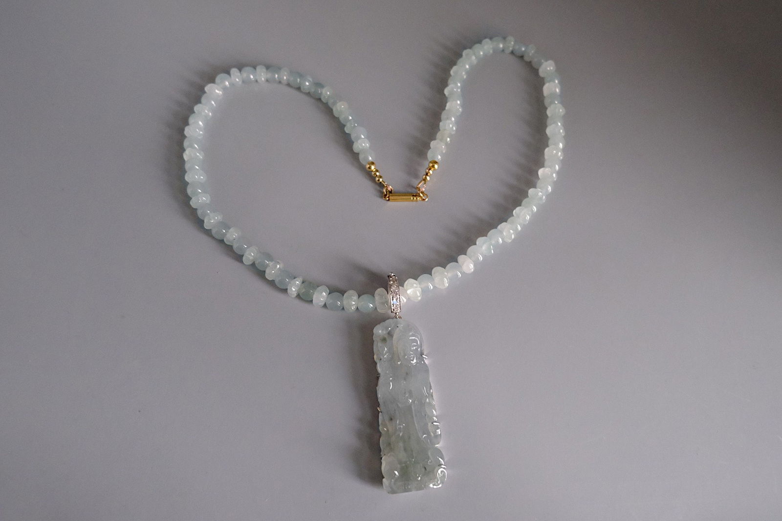Ice Jade Necklace, icy jade pendant, kuan yin necklace pendant, kuan yin jade pendant, icy bead necklace, jade bead necklace, Gem Gardener