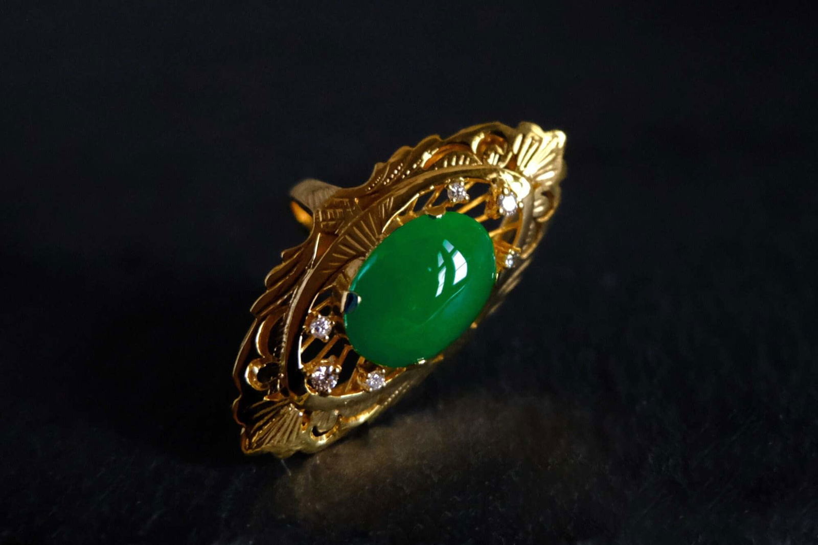 Antique Chinese Jade Ring, Gem Gardener, navette jade ring, antique jade rings for sale, green jade ring, jade ring singapore, imperial green jade ring