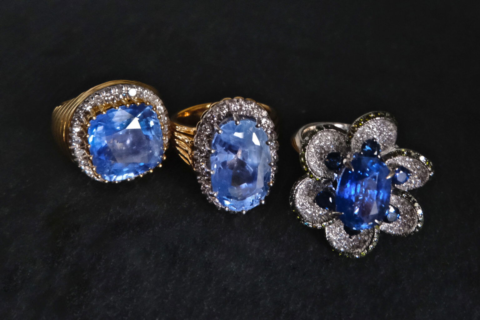 Intense Cornflower Blue Sapphire Cluster Flower Ring 18k | Gem Gardener