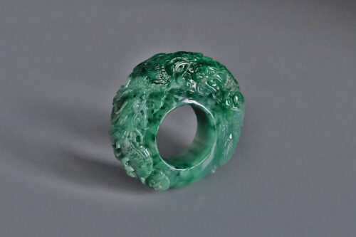 Jade Archer Ring, carved jade saddle ring, size 11.5 mens rings, nine dragon meaning, large jade ring, big green jade ring, jade ring for men, jade jewellery singapore, Gem Gardener