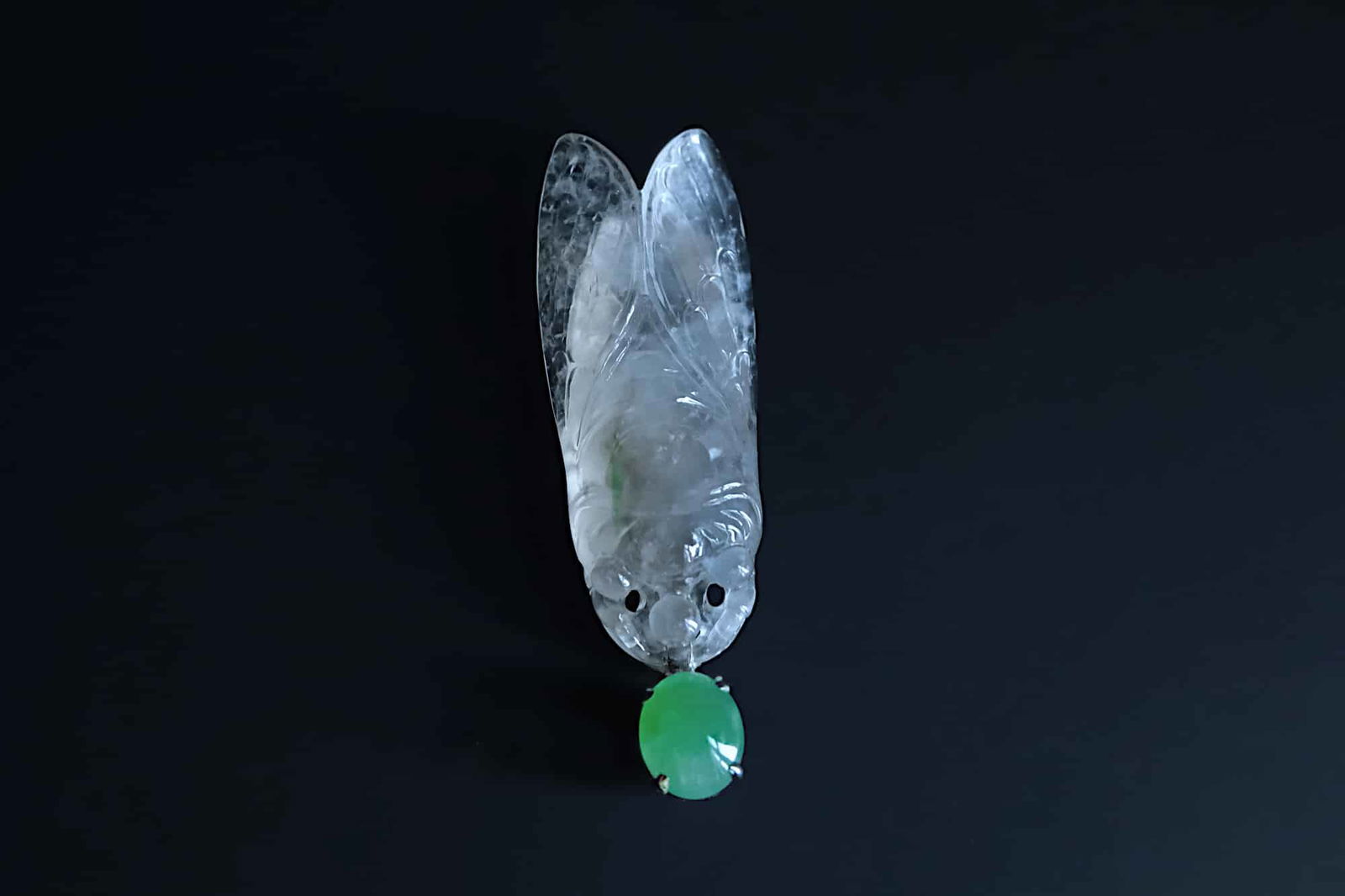 carved cicada jade, icy translucent jade, jade pendant singapore, jade jewellery singapore, icy jade pendant, vintage carved jade pendant, Gem Gardener