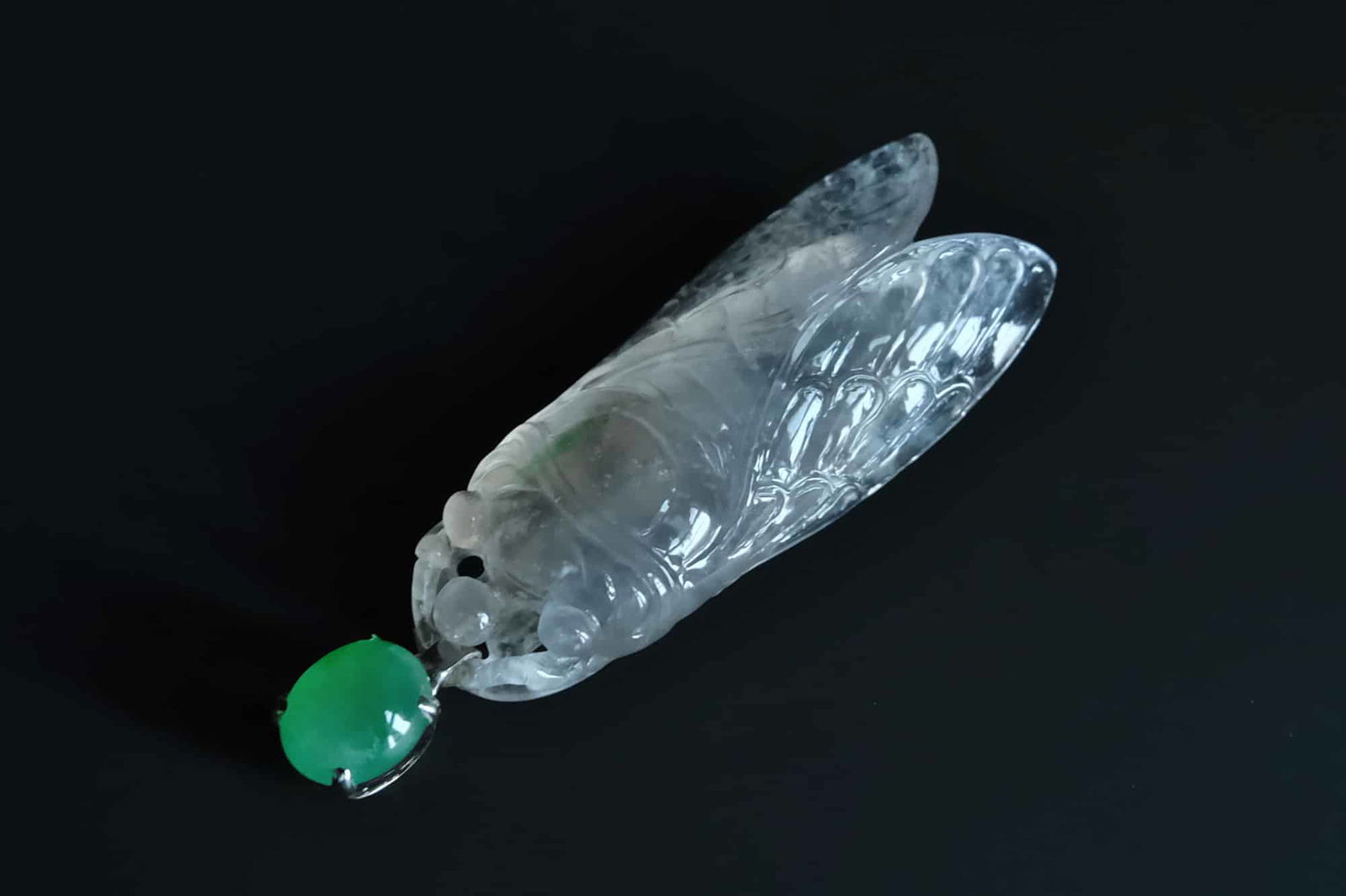 carved cicada jade, icy translucent jade, jade pendant singapore, jade jewellery singapore, icy jade pendant, vintage carved jade pendant, Gem Gardener