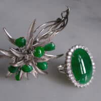 Green Jade Brooch, white gold jade brooch, bouquet flower brooch, palladium jewelry, peranakan jade jewellery, green jade brooches, Gem Gardener