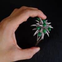 Green Jade Brooch, white gold jade brooch, bouquet flower brooch, palladium jewelry, peranakan jade jewellery, green jade brooches, Gem Gardener
