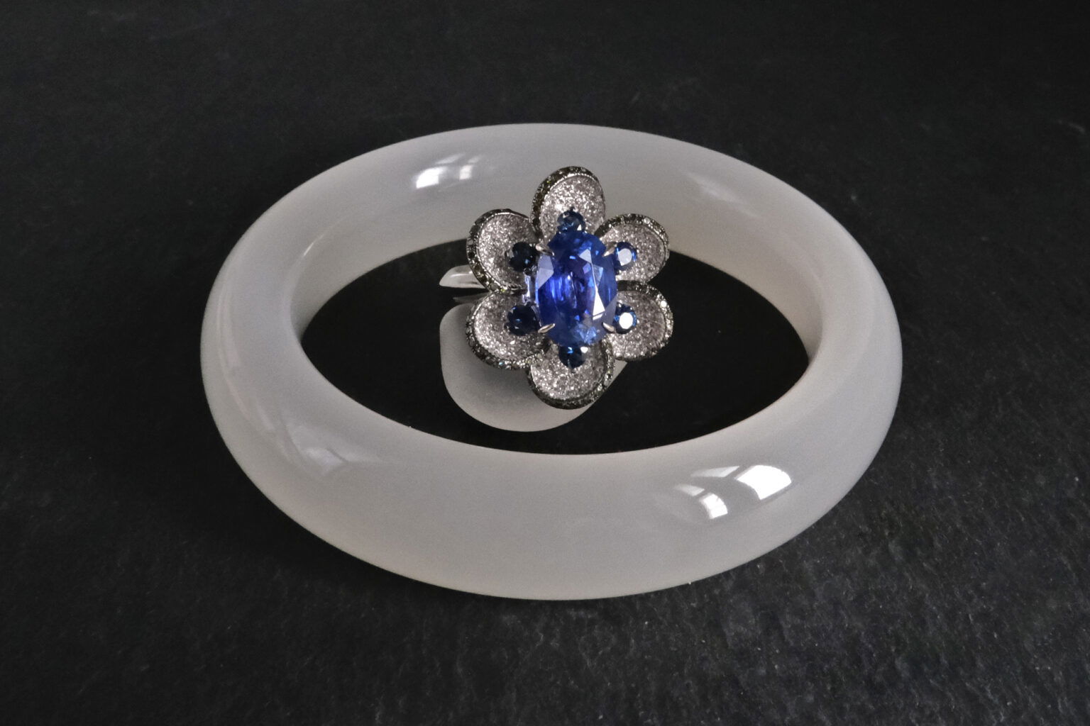 Intense Cornflower Blue Sapphire Cluster Flower Ring 18k Gem Gardener
