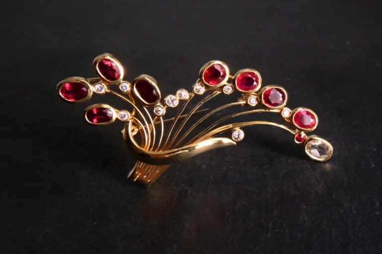 ruby brooch pin, ruby brooch pin for sale, antique ruby and diamond brooch, antique ruby brooch, burmese ruby brooch, ruby jewellery singapore, Gem Gardener
