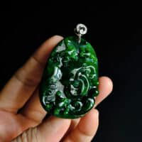 Dark Green Jadeite, dark green jade pendant, jade frog pendant, carved jade frog, green carved jade necklace, carved jadeite pendant, Gem Gardener