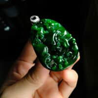Dark Green Jadeite, dark green jade pendant, jade frog pendant, carved jade frog, green carved jade necklace, carved jadeite pendant, Gem Gardener