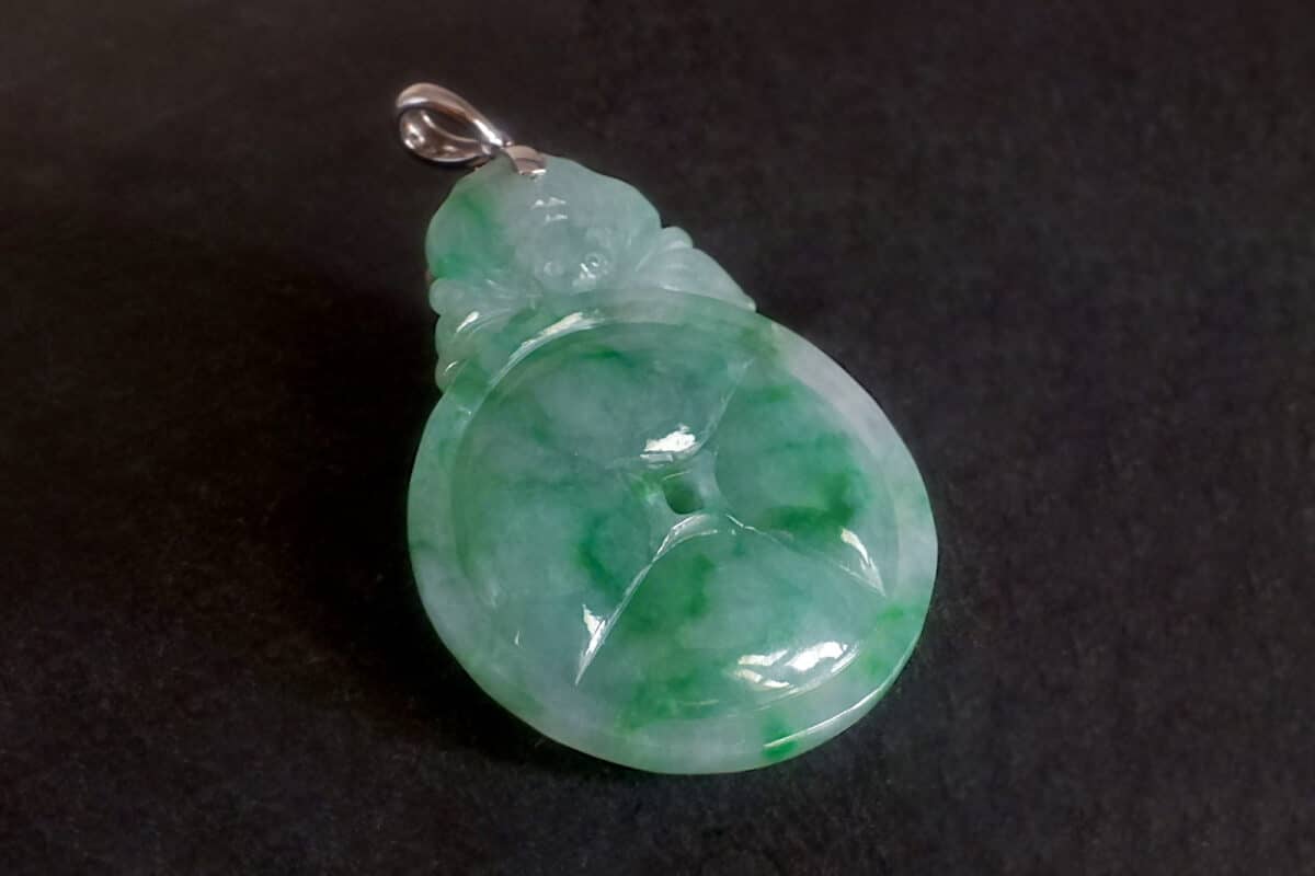 Translucent Jadeite Pendant, jade coin pendant, jade bat pendant, green jadeite carved pendant, vintage jade pendant necklace, jade jewellery singapore, Gem Gardener