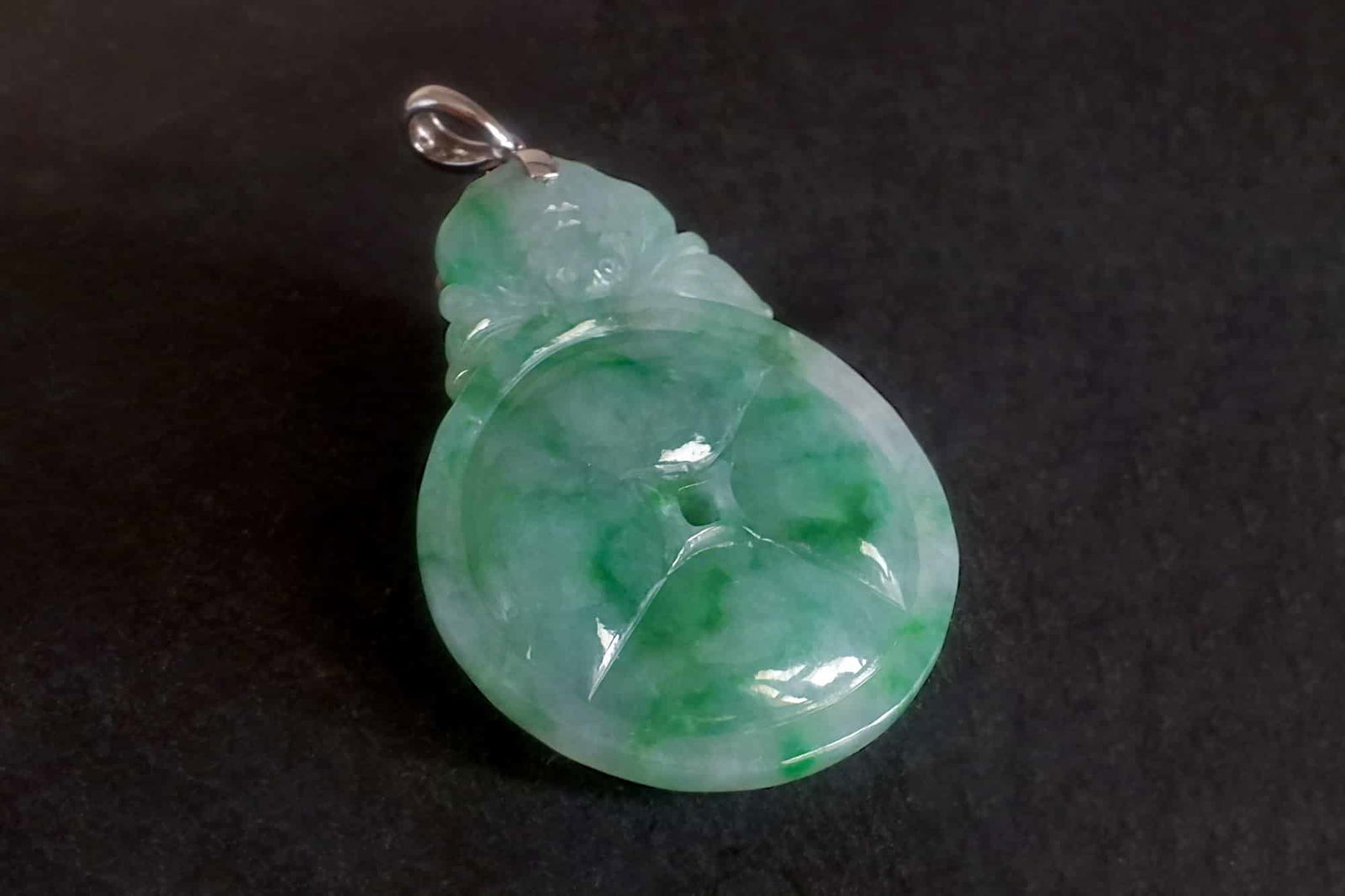 Translucent Jadeite Pendant, jade coin pendant, jade bat pendant, green jadeite carved pendant, vintage jade pendant necklace, jade jewellery singapore, Gem Gardener