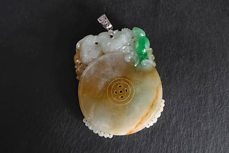 Yellow Jade Carved Pendant, carved jadeite pendant, red and green jade donut, carved jade jewelry for sale, large carved jade pendant, jade pendant singapore, jadeite pendants for sale, Gem Gardener
