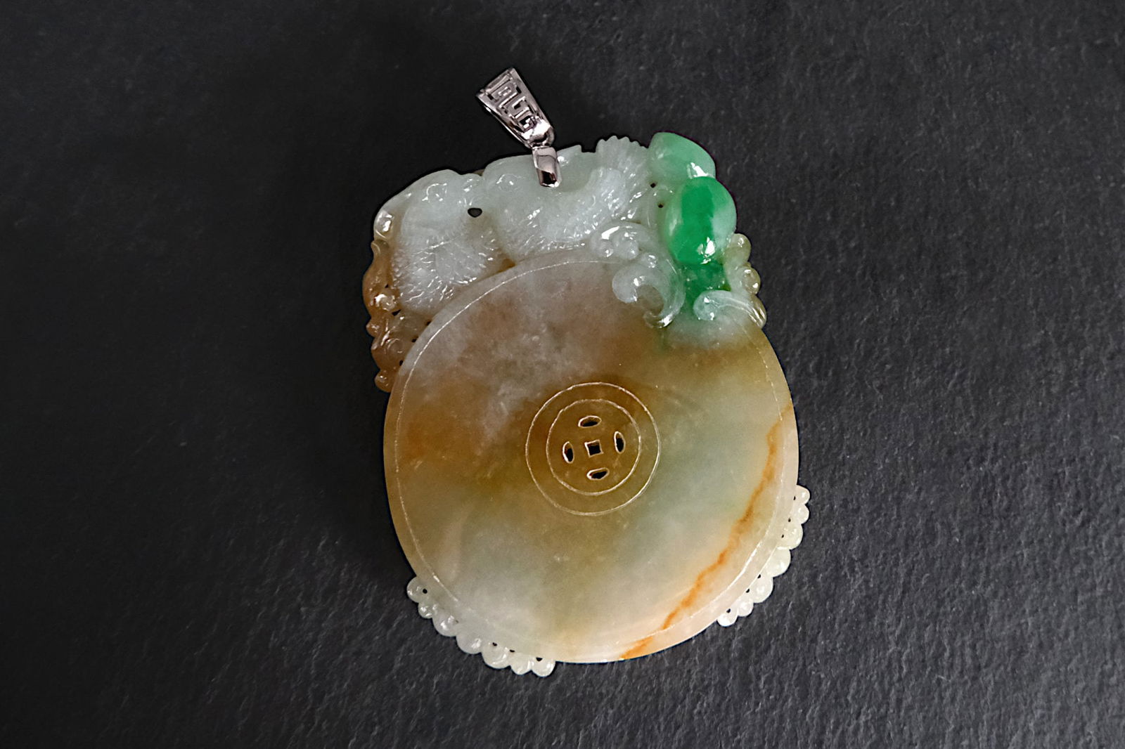 Yellow Jade Carved Pendant, carved jadeite pendant, red and green jade donut, carved jade jewelry for sale, large carved jade pendant, jade pendant singapore, jadeite pendants for sale, Gem Gardener