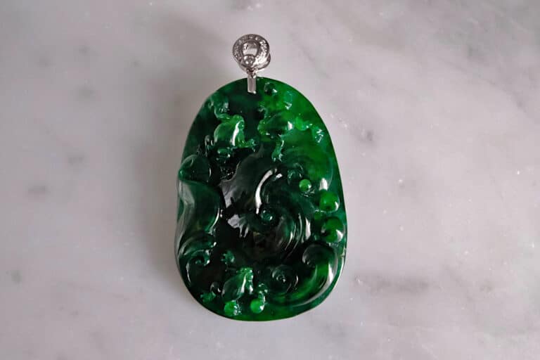 Dark Green Jadeite, dark green jade pendant, jade frog pendant, carved jade frog, green carved jade necklace, carved jadeite pendant, Gem Gardener