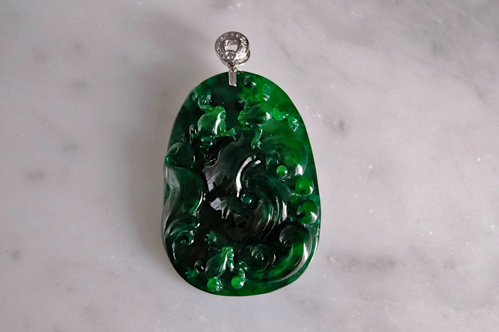 Dark Green Jadeite, dark green jade pendant, jade frog pendant, carved jade frog, green carved jade necklace, carved jadeite pendant, Gem Gardener