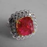 hot pink spinel ring, spinel ring singapore, neon pink mahenge spinel, spinel engagement ring, pink spinel and diamond ring, Gem Gardener