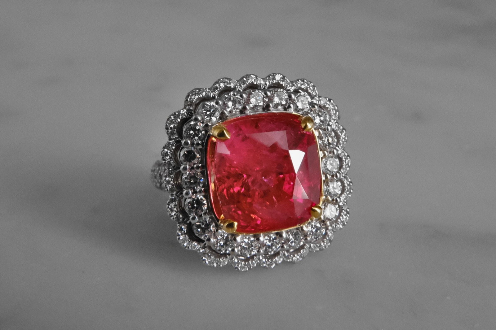 hot pink spinel ring, spinel ring singapore, neon pink mahenge spinel, spinel engagement ring, pink spinel and diamond ring, Gem Gardener