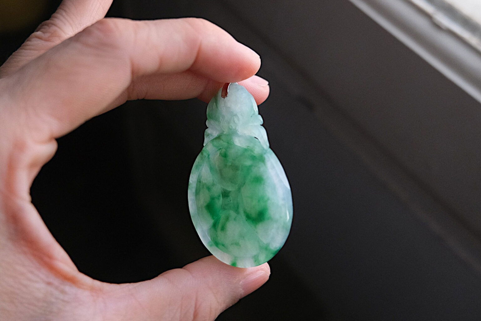 Translucent Jadeite Pendant Jade Bat Coin 18k Vintage 