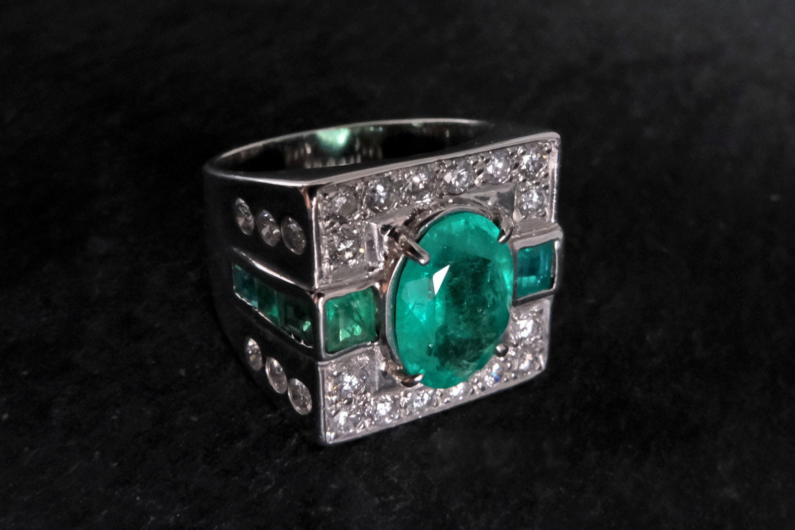 Emerald Art Deco Mens Ring 18k Vintage Gem Gardener