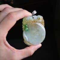 Yellow Jade Carved Pendant, carved jadeite pendant, carved jade jewelry for sale, large carved jade pendant, jade pendant singapore, jadeite pendants for sale, Gem Gardener