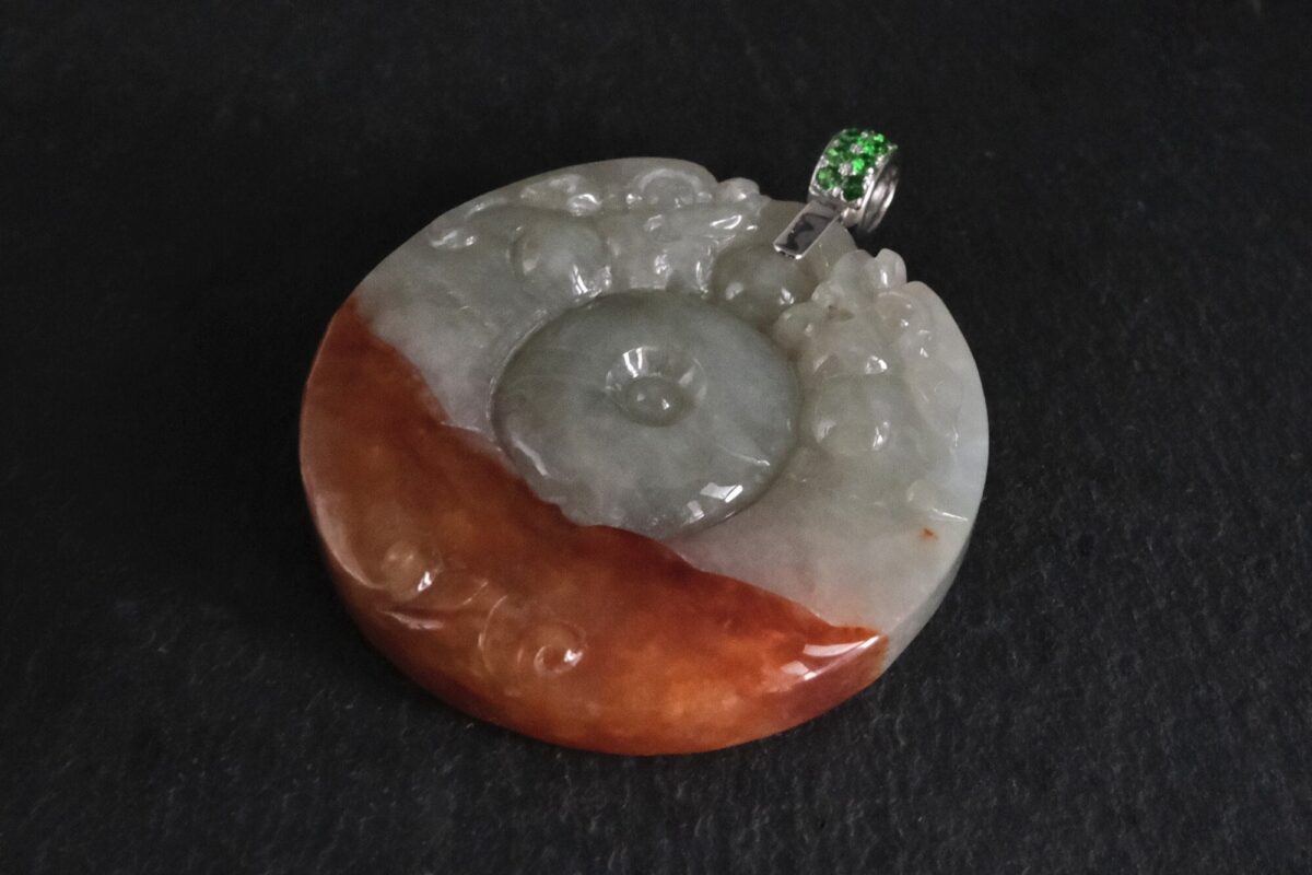 Red Jade Carved Dragon Pendant, red and green jade donut, natural red jadeite, jade pendant mens, large carved jade pendant, jade jewelry mens, dragon carved pendant, Gem Gardener
