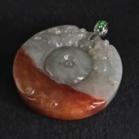 Red Jade Carved Dragon Pendant, red and green jade donut, natural red jadeite, jade pendant mens, large carved jade pendant, jade jewelry mens, dragon carved pendant, Gem Gardener