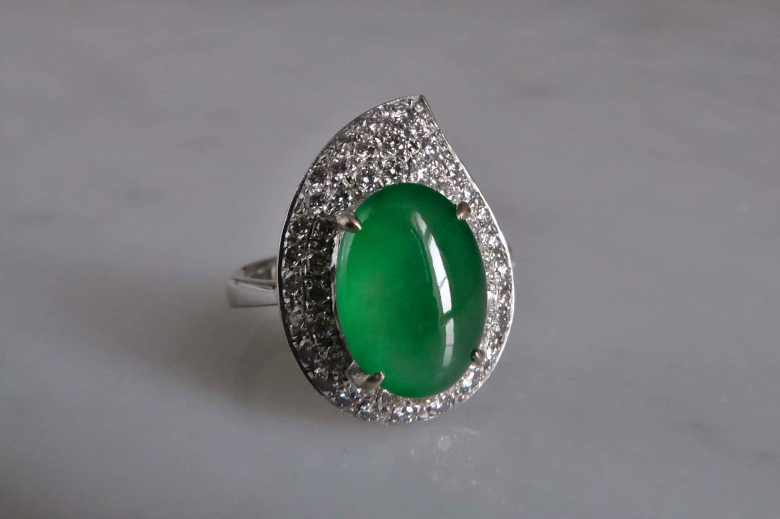translucent jade ring, icy green jadeite, vintage jade ring white gold, jade ring singapore, jadeite cabochon ring, Gem Gardener