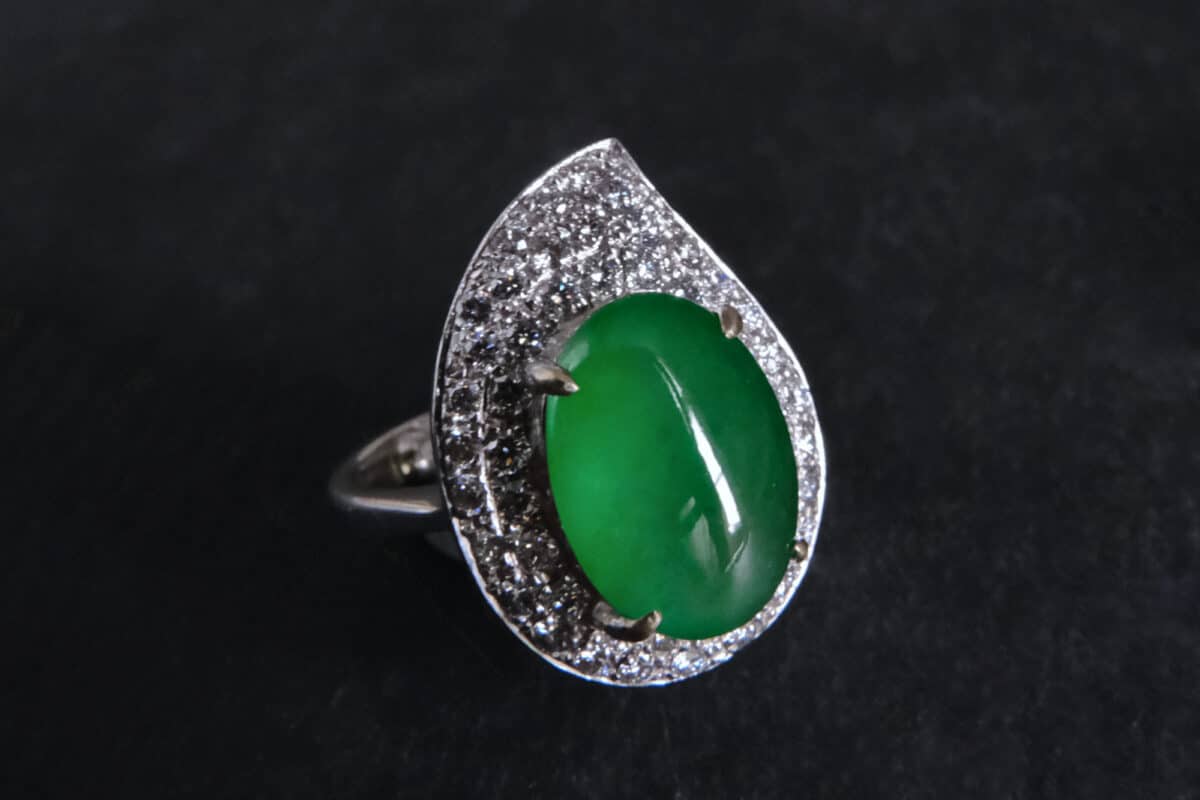 translucent jade ring, icy green jadeite, vintage jade ring white gold, jade ring singapore, jadeite cabochon ring, Gem Gardener