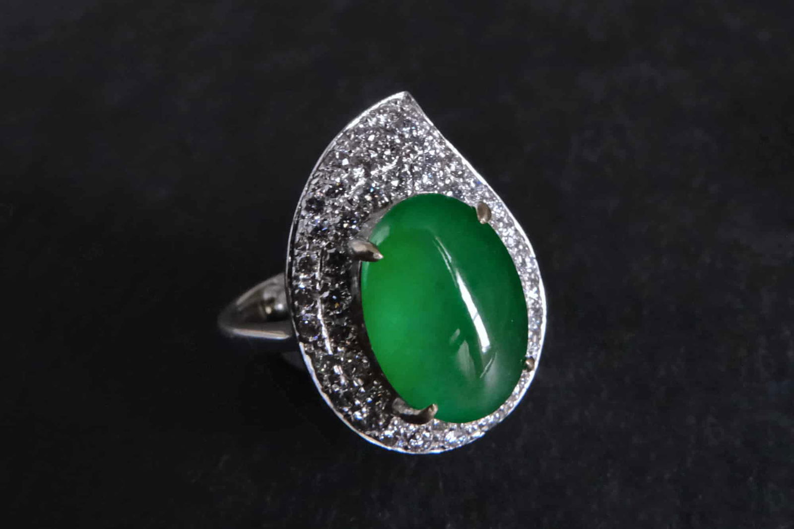 translucent jade ring, icy green jadeite, vintage jade ring white gold, jade ring singapore, jadeite cabochon ring, Gem Gardener