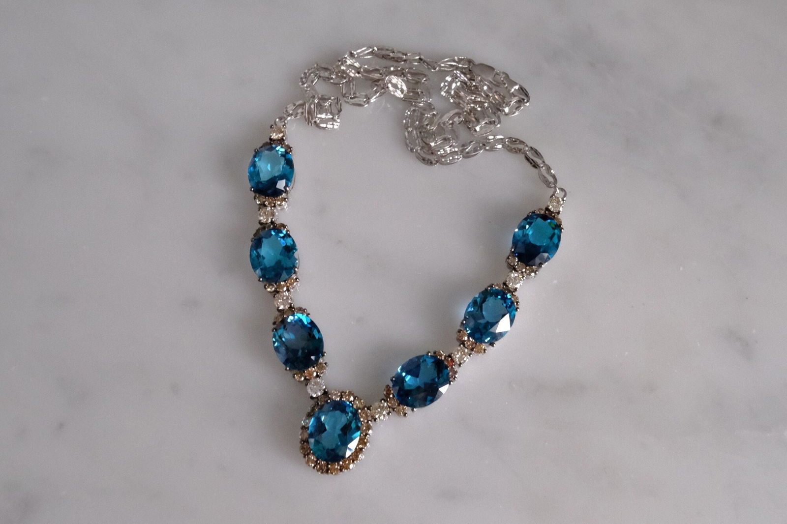 large london blue topaz necklace, london blue topaz diamond necklace, large blue topaz necklace