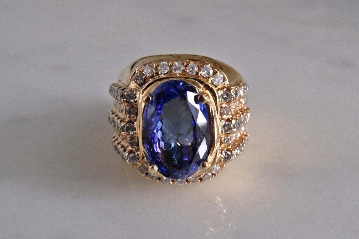 6ct Tanzanite Ring Mens 10k Vintage Gem Gardener