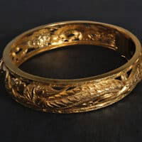 19th Century Dragon Phoenix Carved Gold Bangle Antique 22k