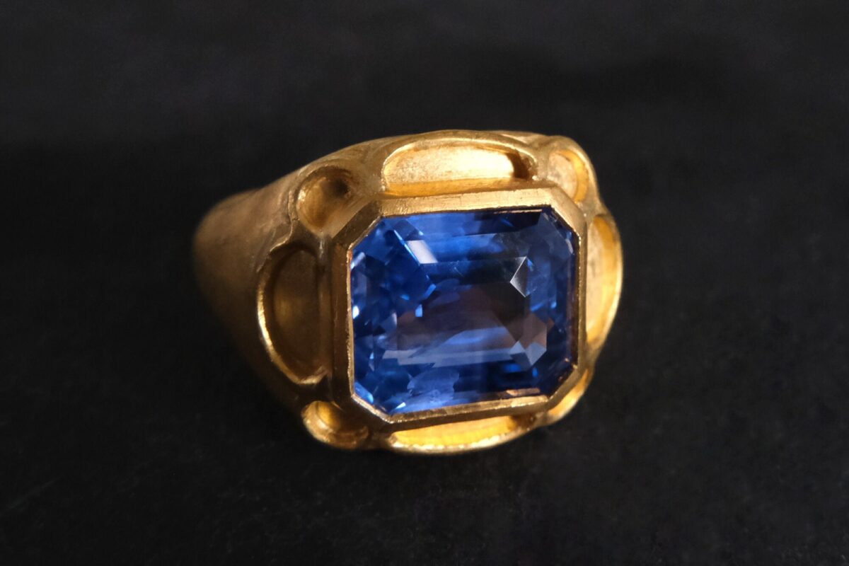 24k Natural Emerald Cut Sapphire Ring Mandala GEM GARDENER