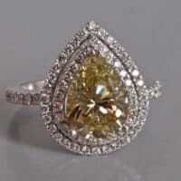 Fancy Greenish Yellow Diamond Ring, fancy light greenish yellow diamond, fancy brownish greenish yellow diamond, light green yellow diamond, pear cut diamond ring, diamond ring singapore, Gem Gardener