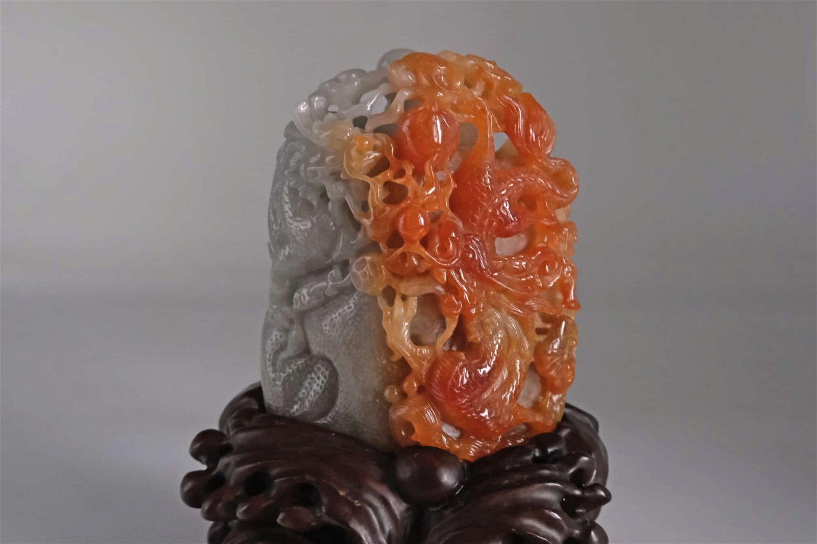 Carved Jade Dragon Figurine, jade ornaments for sale, jade auction singapore, jade dragon carving, red jade carving, jade carving singapore