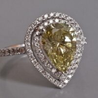 Fancy Greenish Yellow Diamond Ring, fancy light greenish yellow diamond, fancy brownish greenish yellow diamond, light green yellow diamond, pear cut diamond ring, diamond ring singapore, Gem Gardener