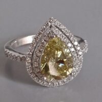 Fancy Greenish Yellow Diamond Ring, fancy light greenish yellow diamond, fancy brownish greenish yellow diamond, light green yellow diamond, pear cut diamond ring, diamond ring singapore, Gem Gardener