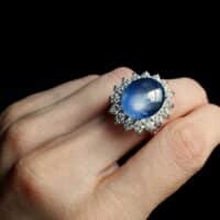 Cabochon Sapphire Ring Blue, blue sapphire cabochon ring, oval sapphire halo diamond ring, blue sapphire ring singapore, sapphire blue cabochon, Gem Gardener